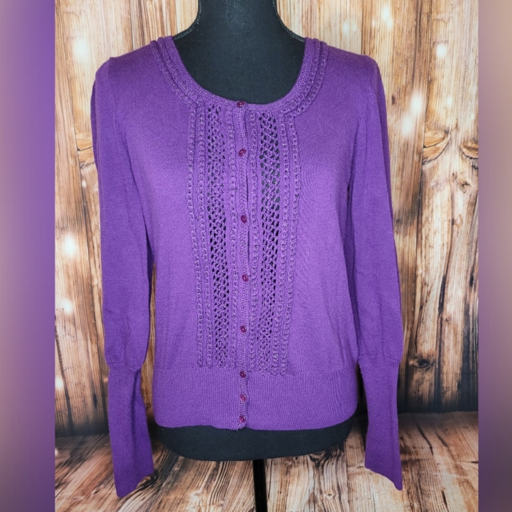 Halogen Women’s Purple Button Up Sweater Size M